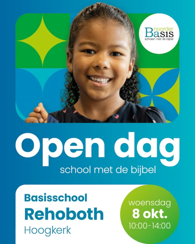 📅Op 8 oktober organiseren we een open dag! Van 10.00-14.00 uur staat onze deur open zodat je een kijkje kunt nemen in onze school. ☕Om 10 uur staat de koffie en limonade klaar🧩Voor kinderen is wat leuks te doen👀Bekijk samen met je zoon of dochter de school❓Stel je vragen aan één van de leerkrachten🤝We ontvangen je graag!#Rehoboth #Hoogkerk #schoolmetdebijbel
